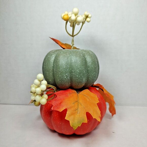 Perfect Harvest Stacked Pumpkins Thanksgiving Halloween Fall Autumn Multicolor - Picture 3 of 15